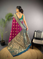 Thumbnail for Sonakshi Women's Wine Banarasi Silk Zari Woven Traditional Saree with Blouse