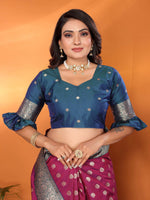 Thumbnail for Sonakshi Women's Wine Banarasi Silk Zari Woven Traditional Saree with Blouse