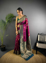 Thumbnail for Sonakshi Women's Wine Banarasi Silk Zari Woven Traditional Saree with Blouse
