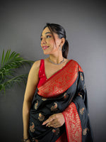 Thumbnail for Sonakshi Women's Black Banarasi Silk Zari Woven Traditional Saree with Blouse