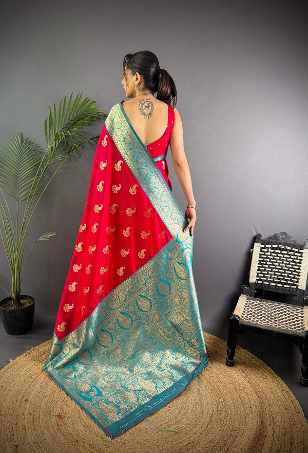 Sonakshi Women's Maharani Banarasi Silk Zari Woven Traditional Saree with Blouse