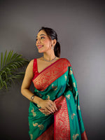 Thumbnail for Sonakshi Women's Teal Banarasi Silk Zari Woven Traditional Saree with Blouse