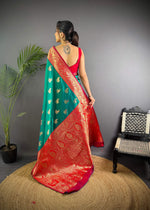 Thumbnail for Sonakshi Women's Teal Banarasi Silk Zari Woven Traditional Saree with Blouse