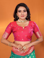 Thumbnail for Sonakshi Women's Teal Banarasi Silk Zari Woven Traditional Saree with Blouse