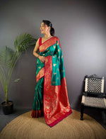 Thumbnail for Sonakshi Women's Teal Banarasi Silk Zari Woven Traditional Saree with Blouse