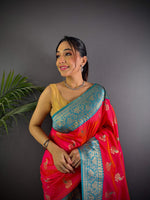 Thumbnail for Sonakshi Women's Red Banarasi Silk Zari Woven Traditional Saree with Blouse