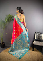 Thumbnail for Sonakshi Women's Red Banarasi Silk Zari Woven Traditional Saree with Blouse
