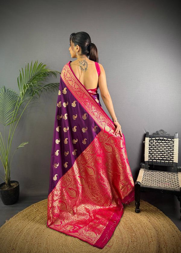 Sonakshi Women's Jamli Banarasi Silk Zari Woven Traditional Saree with Blouse