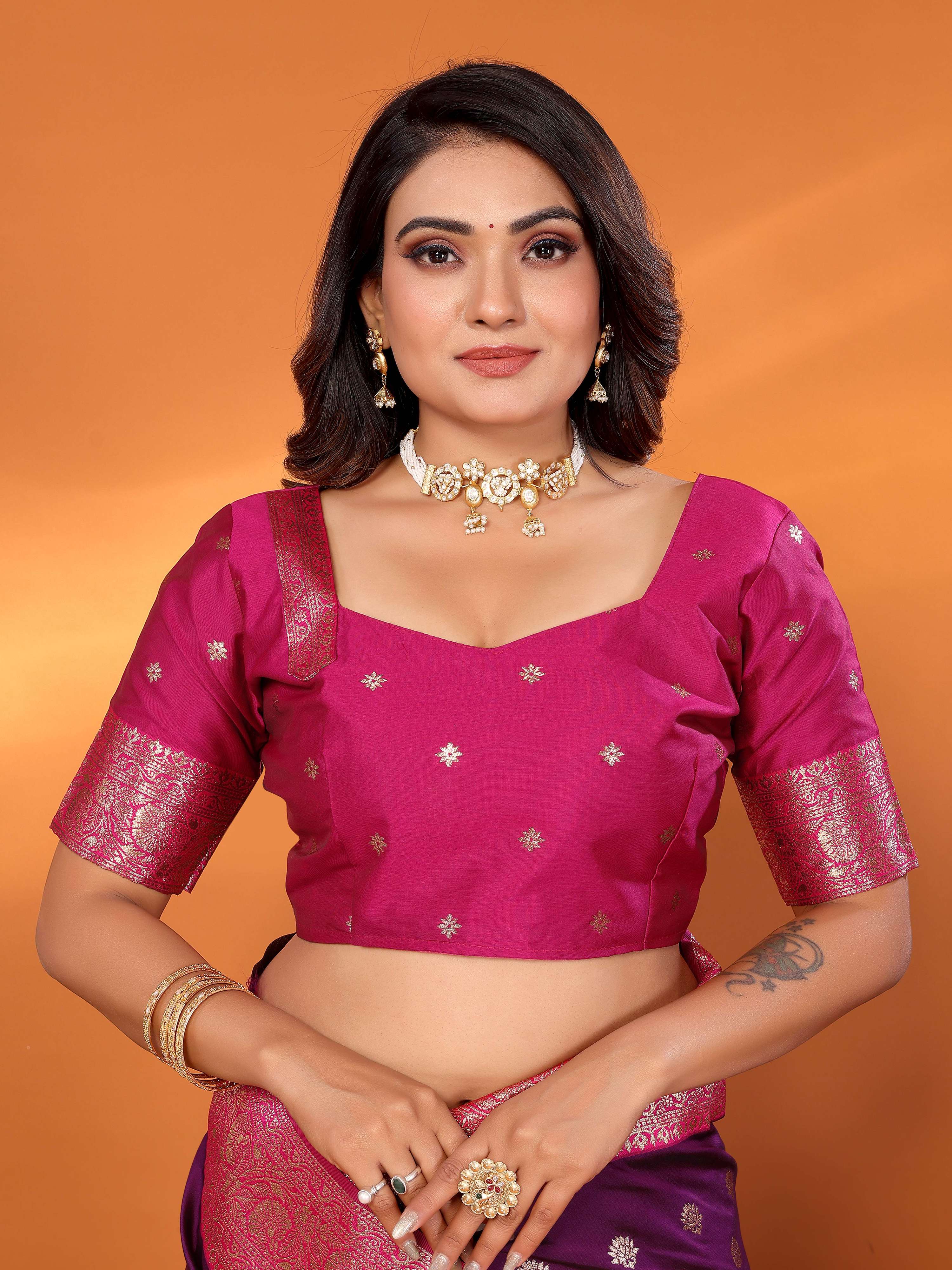 Sonakshi Women's Jamli Banarasi Silk Zari Woven Traditional Saree with Blouse