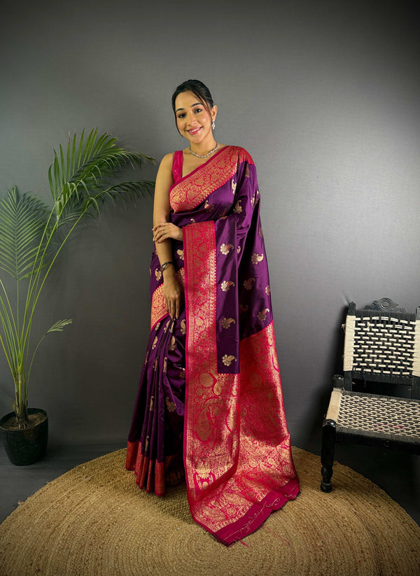 Sonakshi Women's Jamli Banarasi Silk Zari Woven Traditional Saree with Blouse