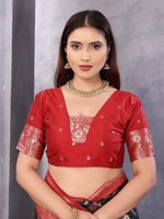 Thumbnail for Sonakshi Women's Black Banarasi Silk Zari Woven Traditional Saree with Blouse