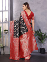 Thumbnail for Sonakshi Women's Black Banarasi Silk Zari Woven Traditional Saree with Blouse