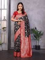 Thumbnail for Sonakshi Women's Black Banarasi Silk Zari Woven Traditional Saree with Blouse