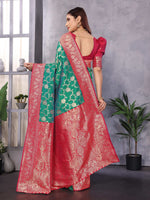 Thumbnail for Sonakshi Women's Teal Banarasi Silk Zari Woven Traditional Saree with Blouse