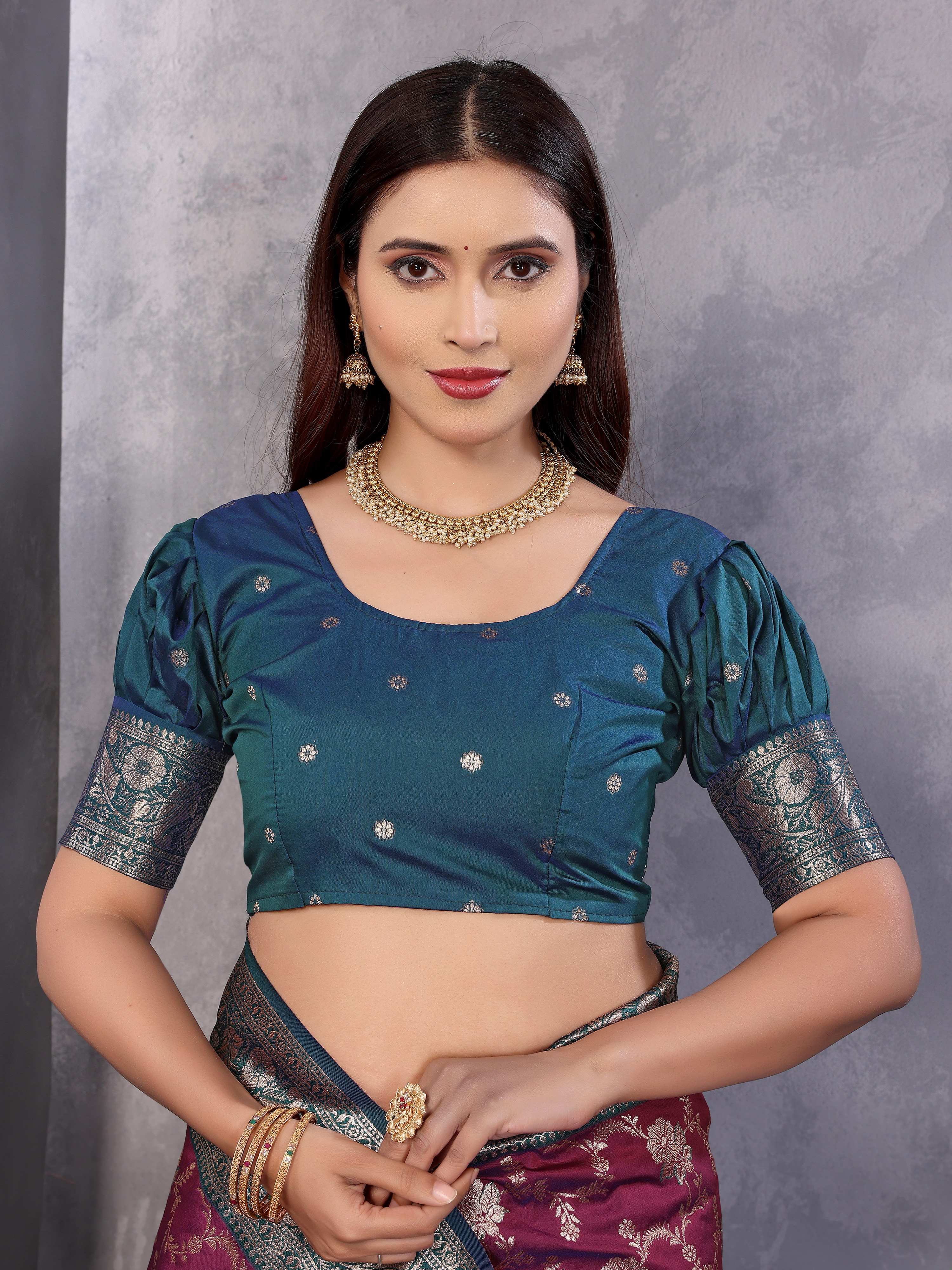 Sonakshi Women's Wine Banarasi Silk Zari Woven Traditional Saree with Blouse