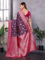 Thumbnail for Sonakshi Women's Purple Banarasi Silk Zari Woven Traditional Saree with Blouse