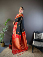 Thumbnail for Sonakshi Women's Black Banarasi Silk Zari Woven Traditional Saree with Blouse