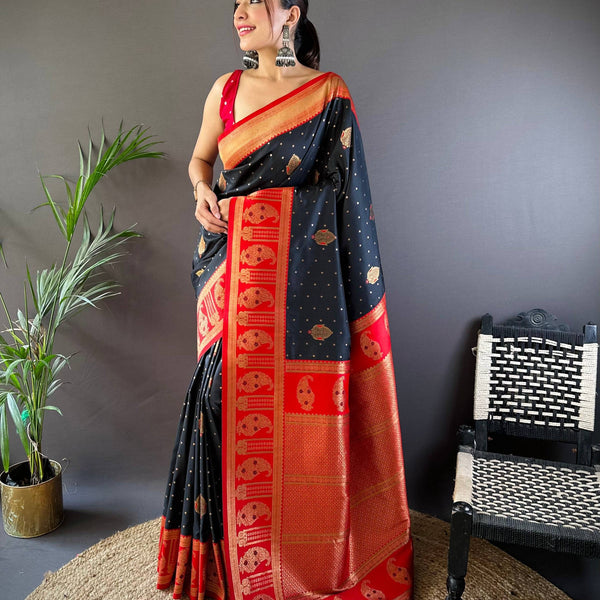 Sonakshi Women's Black Banarasi Silk Zari Woven Traditional Saree with Blouse - Distacart