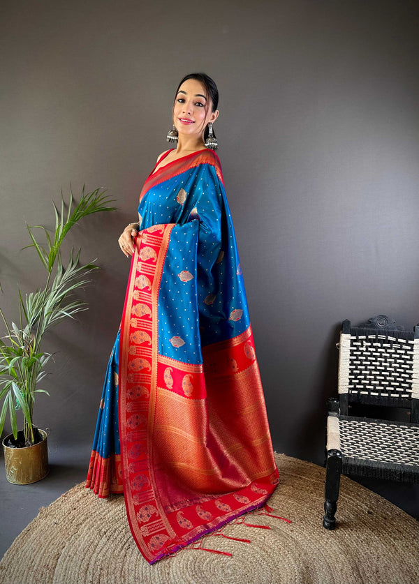 Sonakshi Women's Morepeach Banarasi Silk Zari Woven Traditional Saree with Blouse