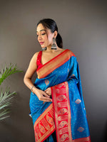 Thumbnail for Sonakshi Women's Morepeach Banarasi Silk Zari Woven Traditional Saree with Blouse