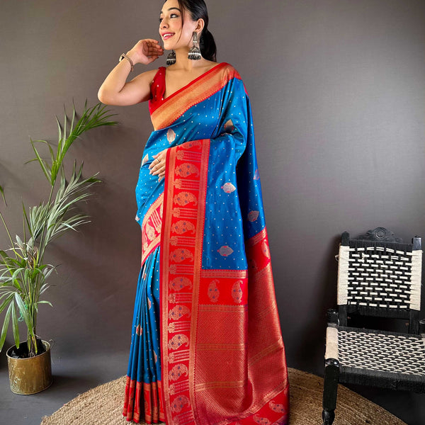 Sonakshi Women's Morepeach Banarasi Silk Zari Woven Traditional Saree with Blouse - Distacart
