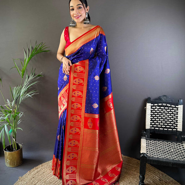 Sonakshi Women's Navy Blue Banarasi Silk Zari Woven Traditional Saree with Blouse - Distacart