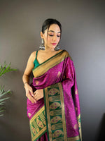 Thumbnail for Sonakshi Women's Wine Banarasi Silk Zari Woven Traditional Saree with Blouse
