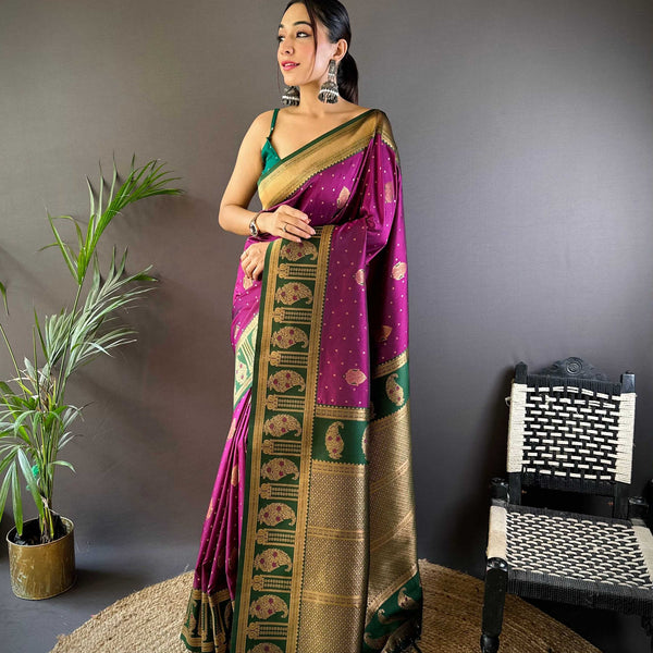 Sonakshi Women's Wine Banarasi Silk Zari Woven Traditional Saree with Blouse - Distacart