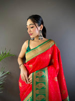 Thumbnail for Sonakshi Women's Red Banarasi Silk Zari Woven Traditional Saree with Blouse