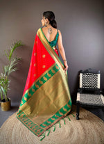 Thumbnail for Sonakshi Women's Red Banarasi Silk Zari Woven Traditional Saree with Blouse