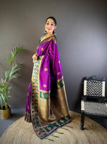 Thumbnail for Sonakshi Women's Purple Banarasi Silk Zari Woven Traditional Saree with Blouse