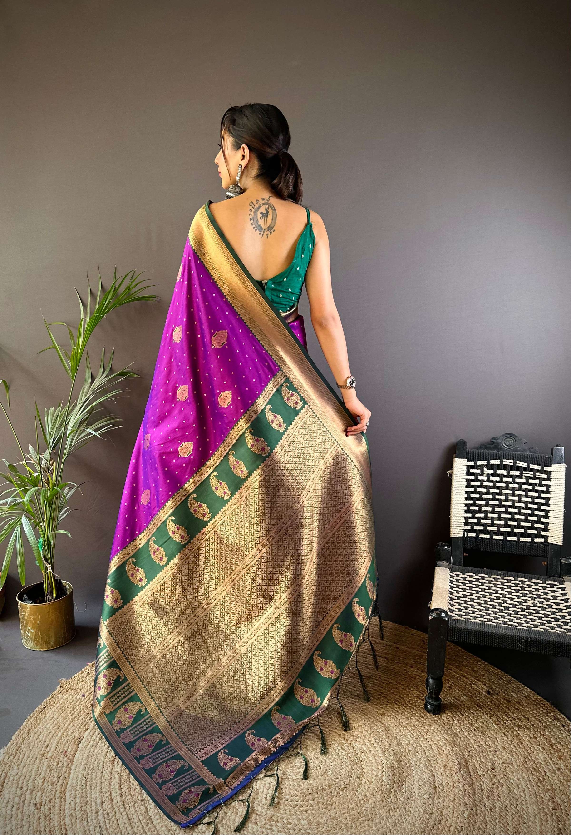 Sonakshi Women's Purple Banarasi Silk Zari Woven Traditional Saree with Blouse