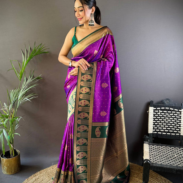 Sonakshi Women's Purple Banarasi Silk Zari Woven Traditional Saree with Blouse - Distacart