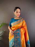 Thumbnail for Sonakshi Women's Yellow Banarasi Silk Zari Woven Traditional Saree with Blouse