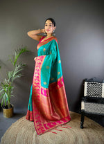 Thumbnail for Sonakshi Women's Seagreen Banarasi Silk Zari Woven Traditional Saree with Blouse