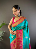 Thumbnail for Sonakshi Women's Seagreen Banarasi Silk Zari Woven Traditional Saree with Blouse