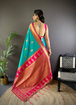Thumbnail for Sonakshi Women's Seagreen Banarasi Silk Zari Woven Traditional Saree with Blouse
