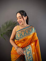 Thumbnail for Sonakshi Women's Morepeech Banarasi Silk Zari Woven Traditional Saree with Blouse