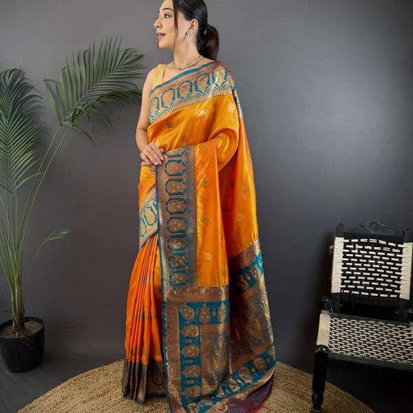 Sonakshi Women's Morepeech Banarasi Silk Zari Woven Traditional Saree with Blouse - Distacart