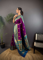 Thumbnail for Sonakshi Women's Purple Banarasi Silk Zari Woven Traditional Saree with Blouse