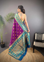 Thumbnail for Sonakshi Women's Purple Banarasi Silk Zari Woven Traditional Saree with Blouse