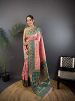 Thumbnail for Sonakshi Women's Light Peach Banarasi Silk Zari Woven Traditional Saree with Blouse