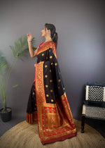 Thumbnail for Sonakshi Women's Black Banarasi Silk Zari Woven Traditional Saree with Blouse