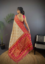 Thumbnail for Sonakshi Women's Cream Banarasi Silk Zari Woven Traditional Saree with Blouse