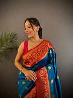 Thumbnail for Sonakshi Women's Morepeach Banarasi Silk Zari Woven Traditional Saree with Blouse