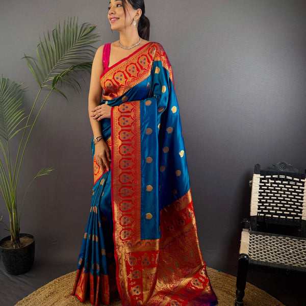 Sonakshi Women's Morepeach Banarasi Silk Zari Woven Traditional Saree with Blouse - Distacart