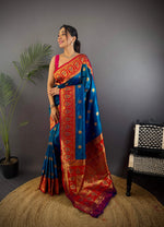 Thumbnail for Sonakshi Women's Morepeach Banarasi Silk Zari Woven Traditional Saree with Blouse