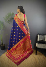 Thumbnail for Sonakshi Women's Navy Blue Banarasi Silk Zari Woven Traditional Saree with Blouse