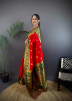 Thumbnail for Sonakshi Women's Red Banarasi Silk Zari Woven Traditional Saree with Blouse