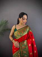 Thumbnail for Sonakshi Women's Red Banarasi Silk Zari Woven Traditional Saree with Blouse